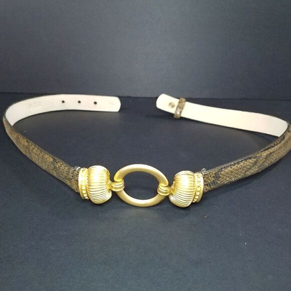 Vintage Worth Tan Leather Snakeskin Pattern Gold Tone Metal Crown Buckle Belt S main image 4